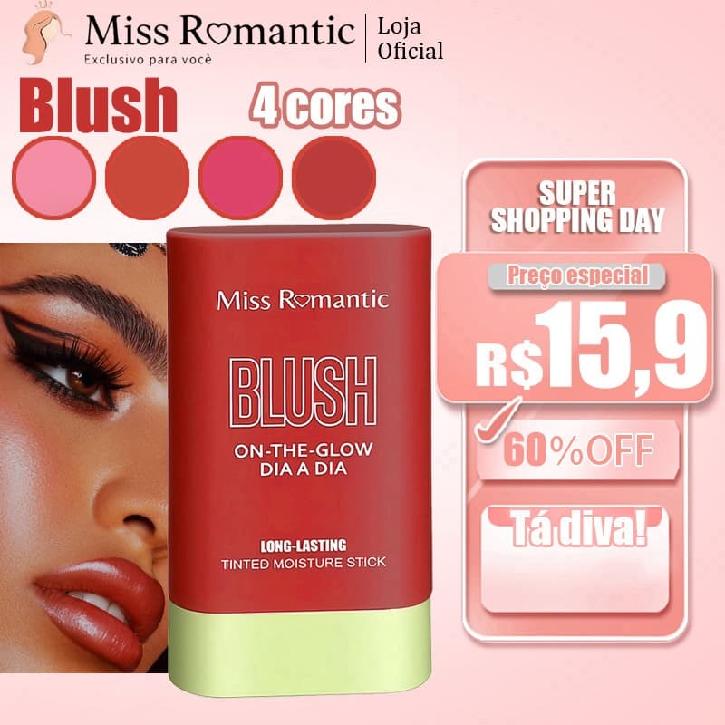 Blush Miss Romantic – 4 Cores 💕 Efeito Natural, à Prova de Suor e Óleo, Longa Duração e Fácil de Aplicar