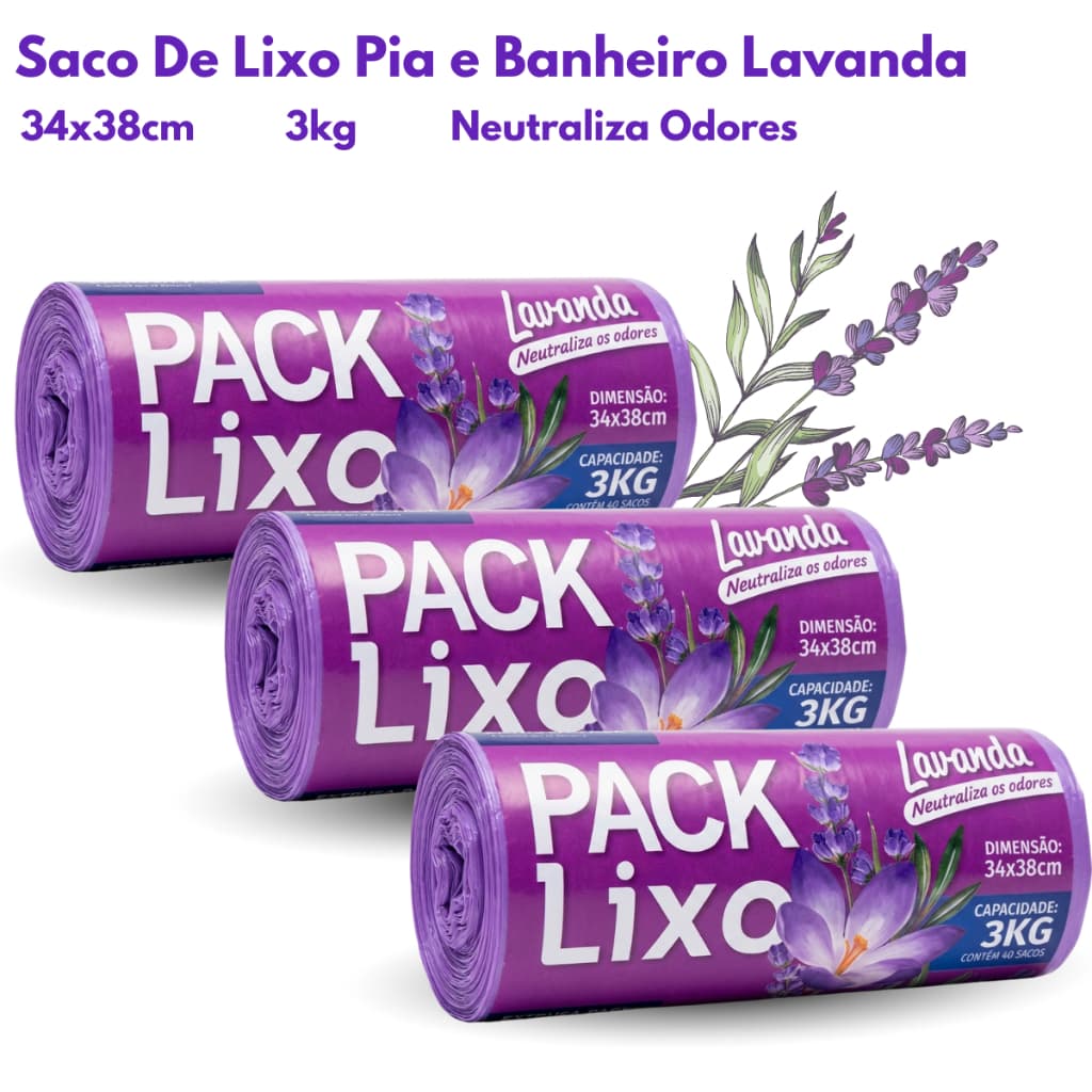 Saco de Lixo Perfumado Lavanda Com 40/80/120 Sacos Para Pia e Banheiro Neutraliza Odores Econômico Resistente