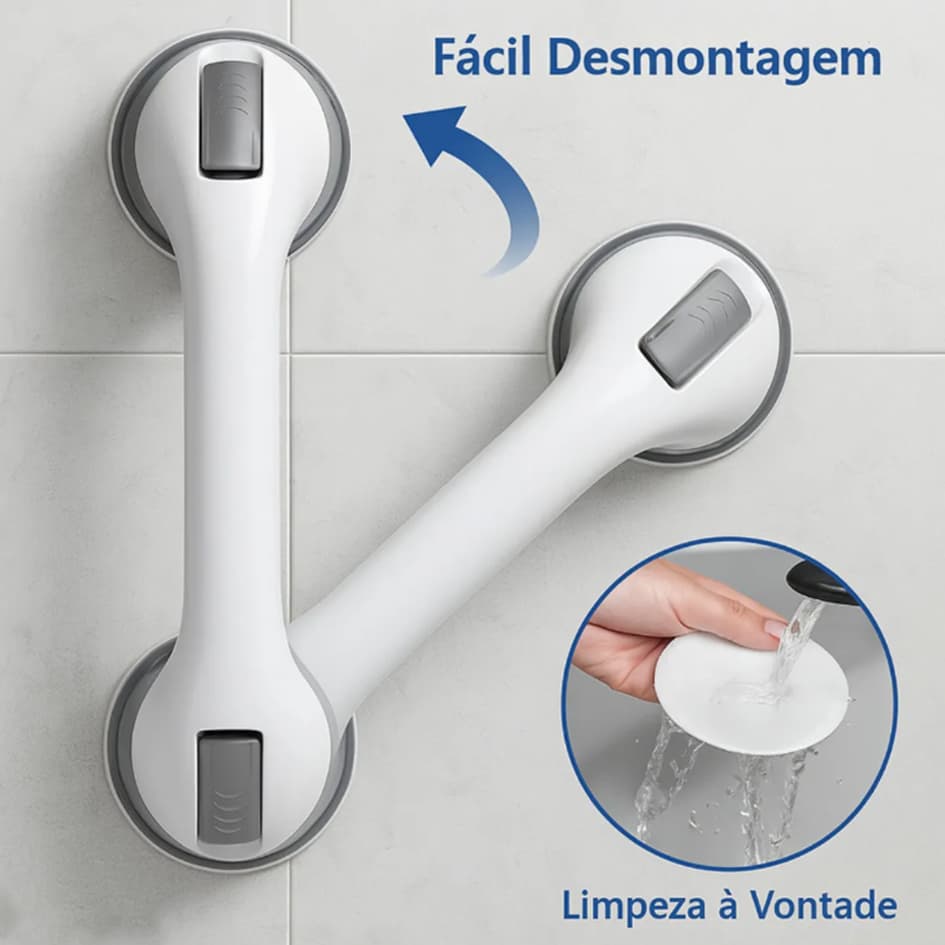 Barra de Apoio para Banheiro com Ventosa Reforçada Fácil Instalação e Alta Resistência