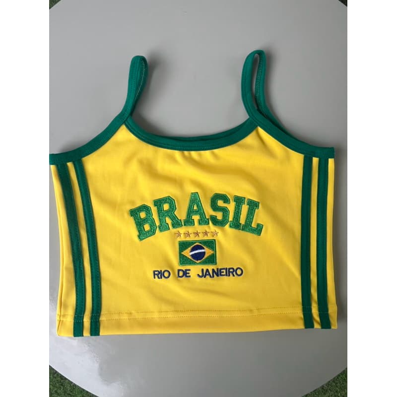 Cropped regata alcinha do Brasil bordada suplex