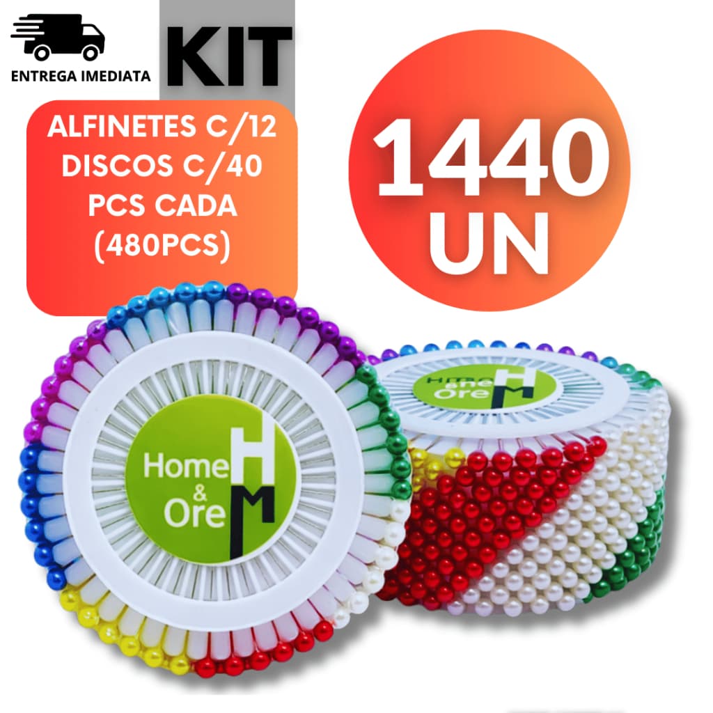 Jogo Alfinete de costura colorido com 1440 pinos Alfinetes Qualidade Garantida Utilidades