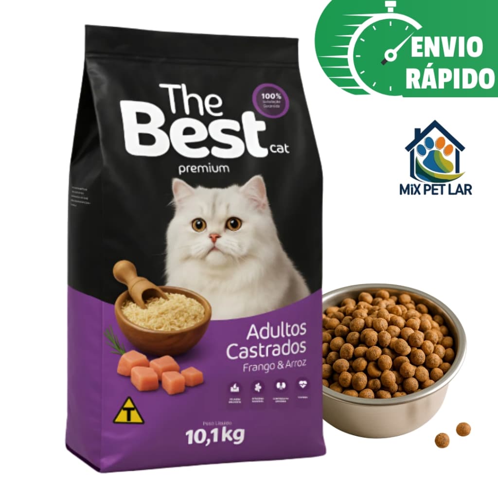 RAÇÃO THE BEST CAT PREMIUM ALIMENTO PARA GATOS ADULTOS CASTRADOS 10,1 KG FRANGO & ARROZ