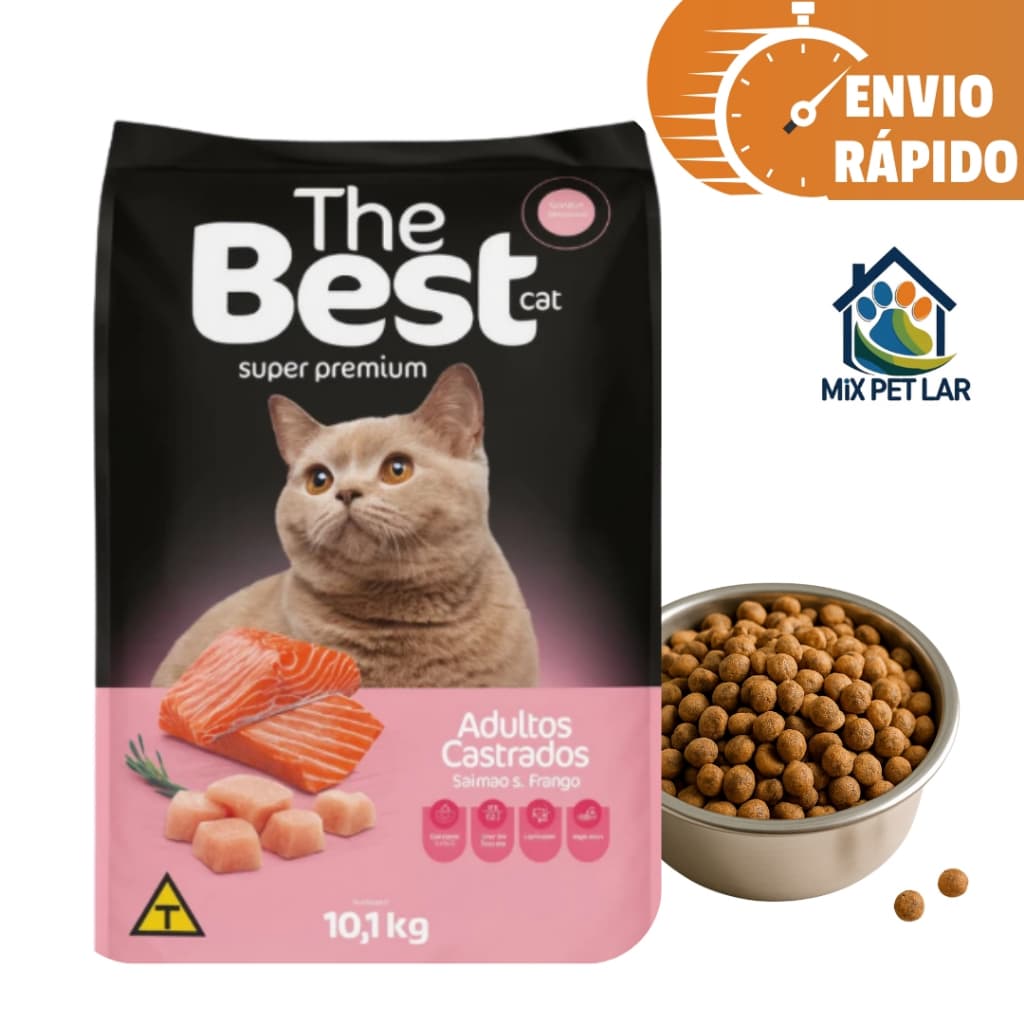 RAÇÃO THE BEST CAT PREMIUM ALIMENTO PARA GATOS ADULTOS CASTRADOS 10,1 KG SALMÃO & FRANGO