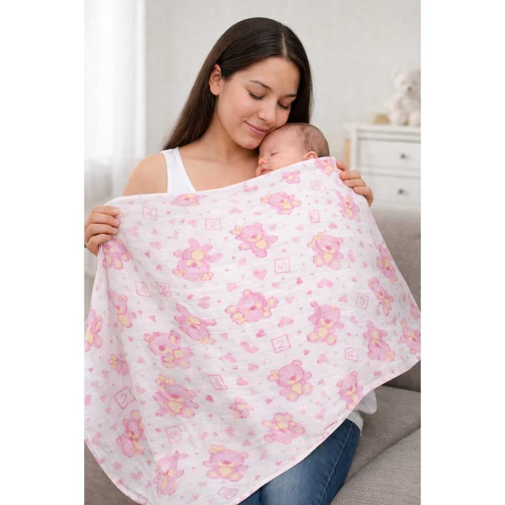 Kit 5 Fralda de Ombro estampada e Branca com bainha tecido duplo e macio fralda luxo grande de ombro