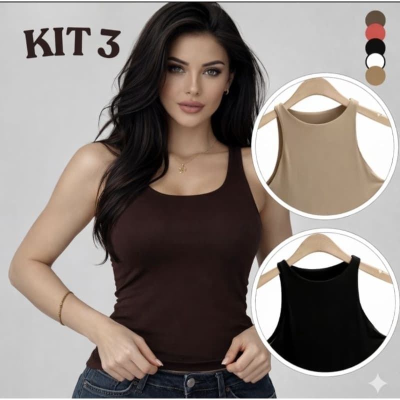 Kit 3 Regatas Feminina Básica Elegante Blusinha Feminina Moda Casual Confortável Tendência Tecido Helanca