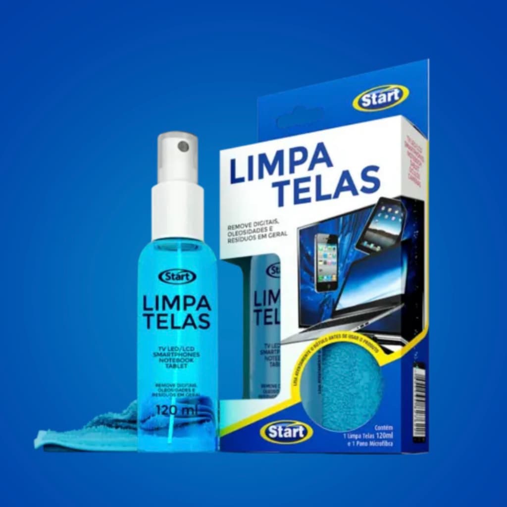 Limpa Telas 120ml com Pano Microfibra para Celular, TV e Notebook
