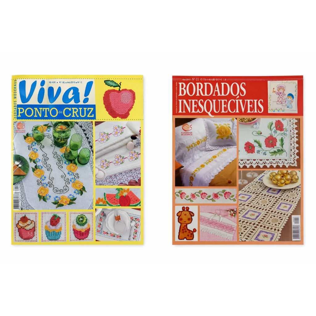 Kit 2 Revistas Ponto de Cruz: 1 VIVA! e 1 Bordados Modernos