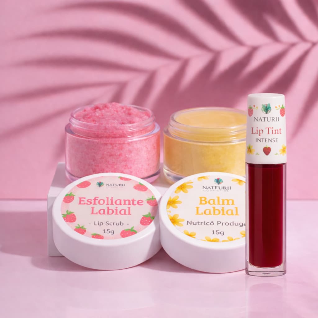 Kit Spa dos Lábios Naturi – Lip Tint + Lip Balm + Esfoliante Labial - 3 itens