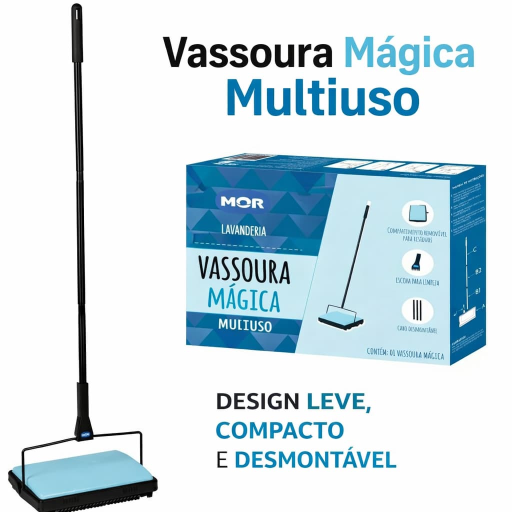 Vassoura Mágica Multiuso - MOR -  Limpa Carpetes,Tapetes, Pelos, Sujeiras, Pisos.