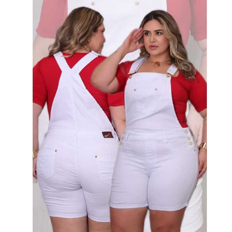 Jardineira Jeans Feminina Lavagem Branca Com Regulagem na Alça Com Lycra