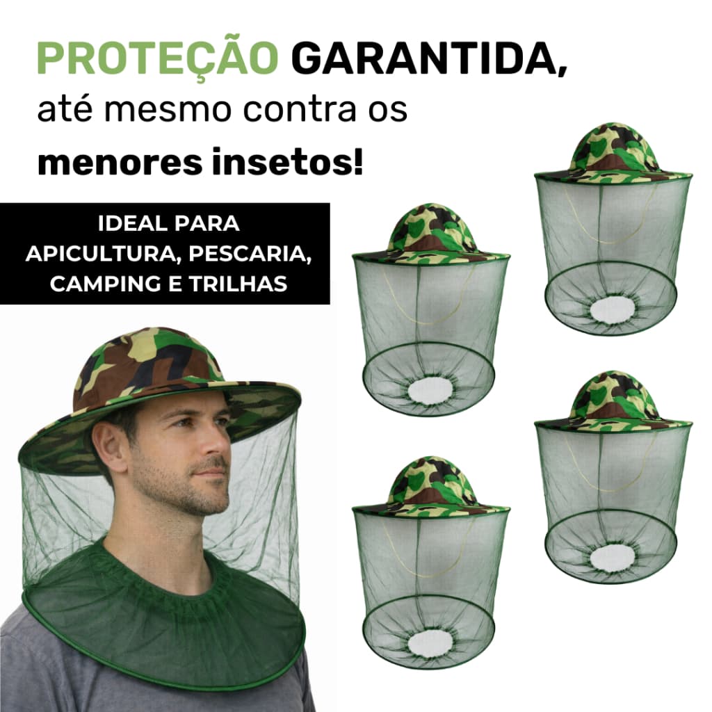 Chapéu Pescador Apicultor Abelha Sem Ferrão Mosquito Pernilongo Proteção Camping Trilha Camuflado