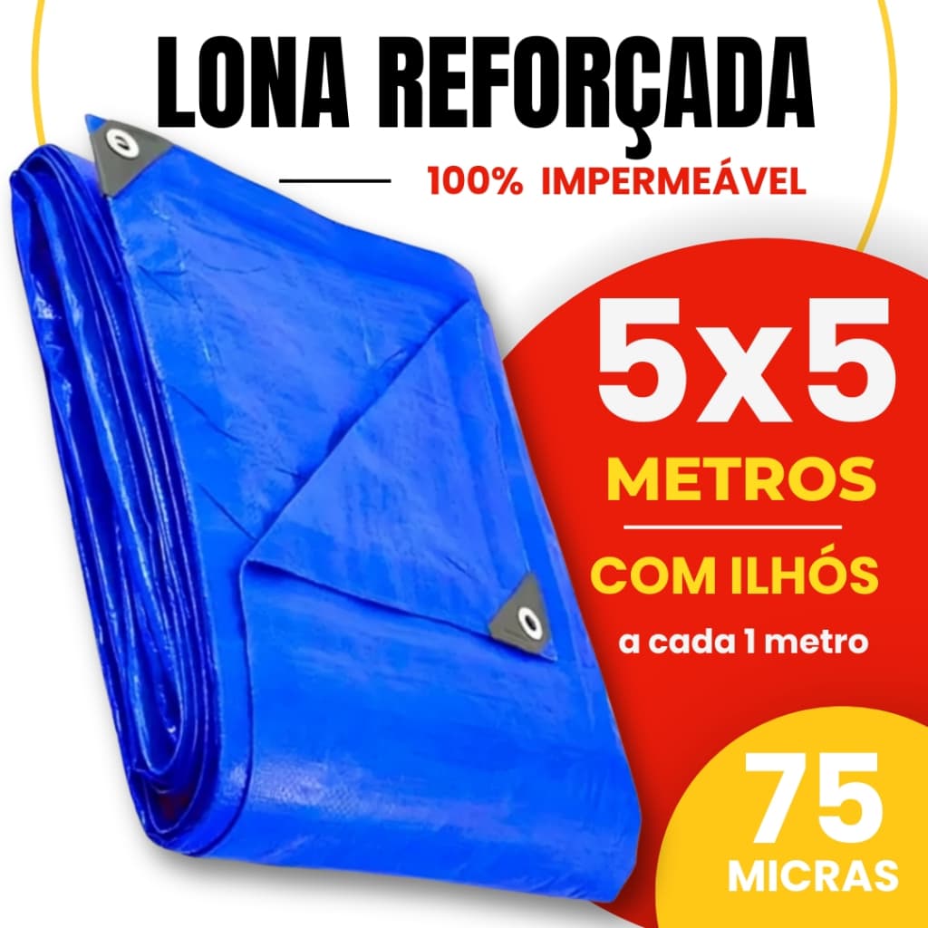 Lona Leve Plástica 5x5 Metros Azul Telhado Carreteiro Cobrir Caminhão 75g