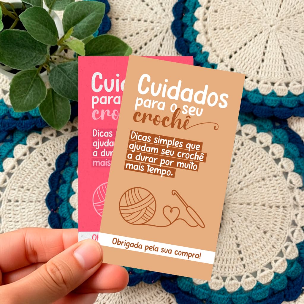 Cuidados com Crochê Cartão | Tag Informativa para Peças de Crochê e Artesanato