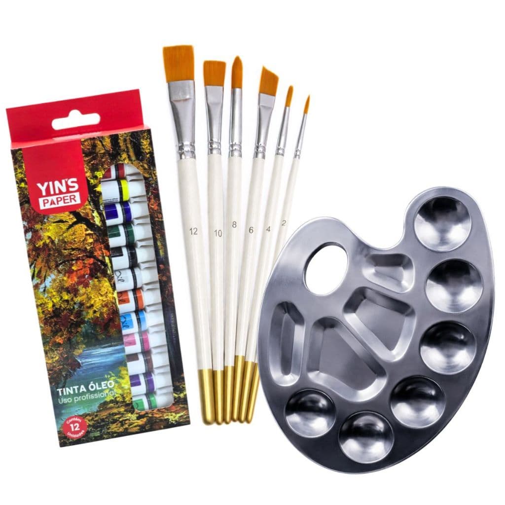 Kit Pintura Tinta Oleo 6 Pinceis Gode Alumínio 10 Cavidades