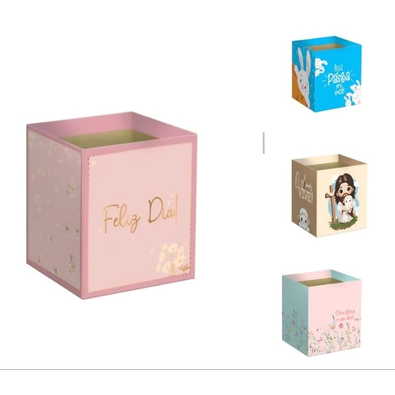 Cachepot Quadrado 11cm x 11cm x 11cm Decorado/ Estampado 5 Unidades