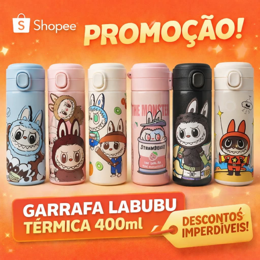 Garrafa Térmica Labubu 400ml Super Fofa | Volta às Aulas • Ideal para Escola e Passeios