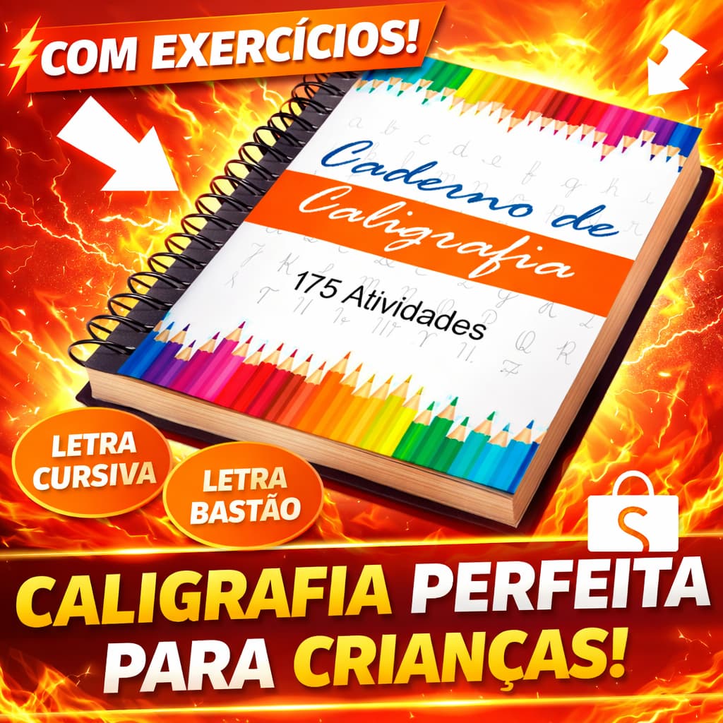 Caderno de Caligrafia com 175 EXERCÍCIOS Letras CURSIVA e BASTÃO Infantil Tamanho A4