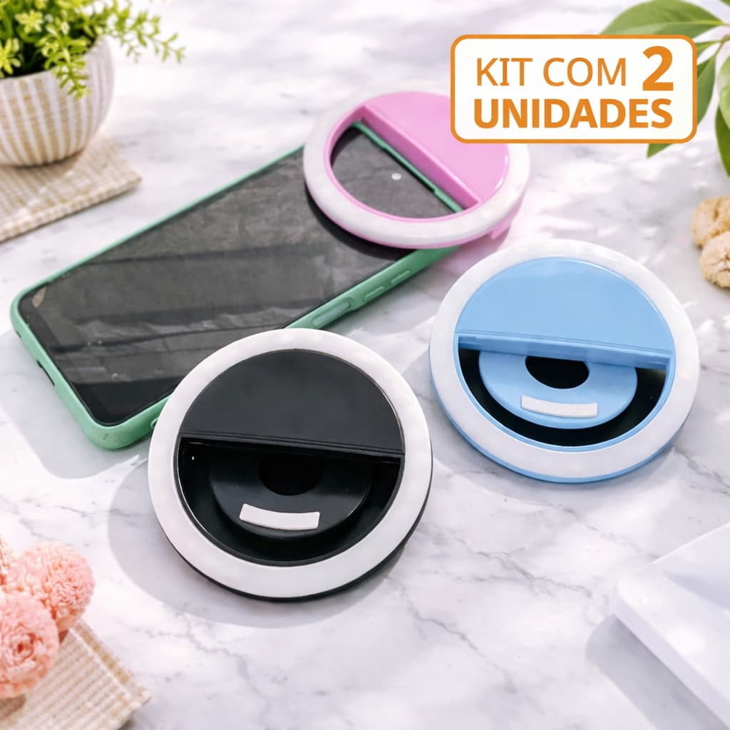 Kit 2 Ring Light Clip Celular LED Recarregável – Iluminação Perfeita para Selfies, Vídeos e Lives