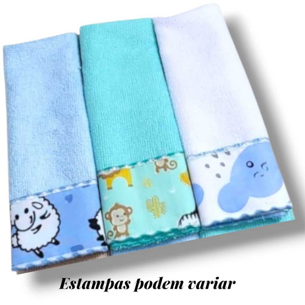 Kit Economico 03 peças Ombro ou Boca Algodão misto Cores e Estampas Variadas 20cm x 40cm Ponto Overlocado Variados