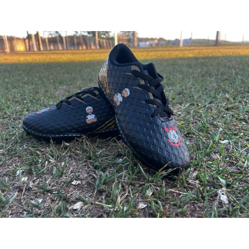 Chuteira Infantil Society Corinthians Preta ⚽ Confortável | Envio Rápido | 28 ao 36