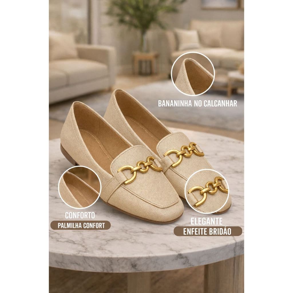 Mocassim feminino casual elegante com bridão  bico quadrado e palmilha CONFORT
