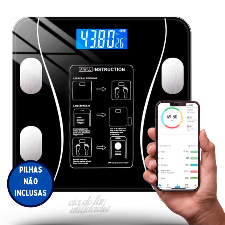 Balança Bioimpedância Digital Profissional Suporta Até 180kg via Bluethooth