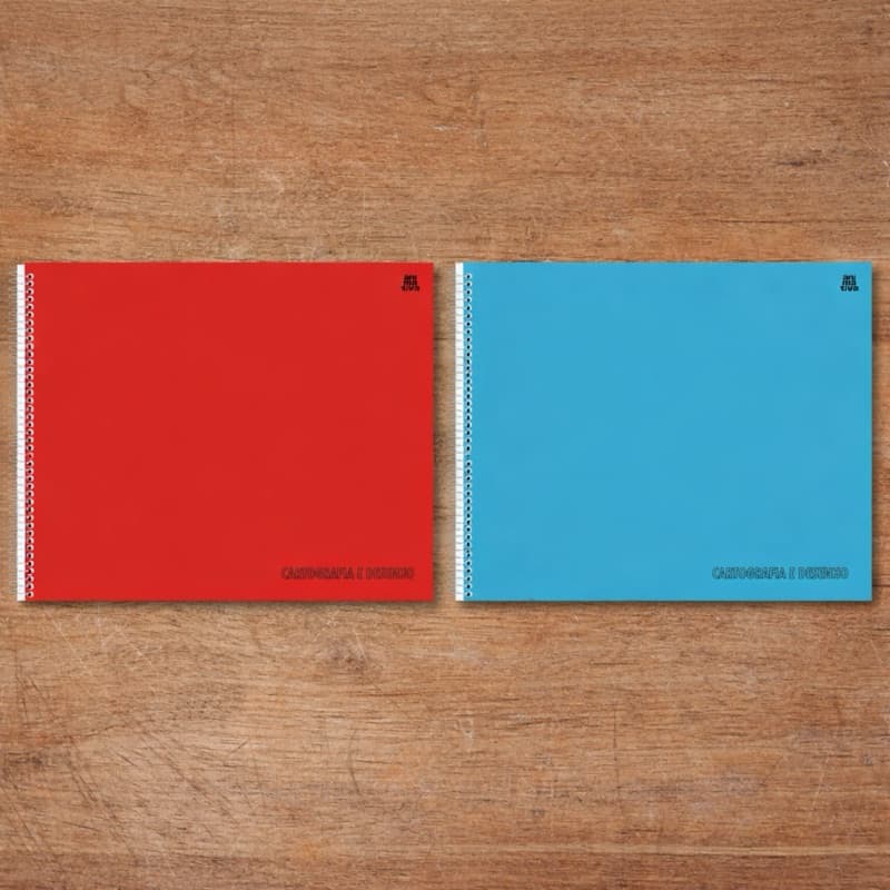 Caderno Escolar Cartografia Desenho 60 Folhas KBom Animativa Capa Lisa Vermelha e Azul Projetos Artísticos Papel 63g
