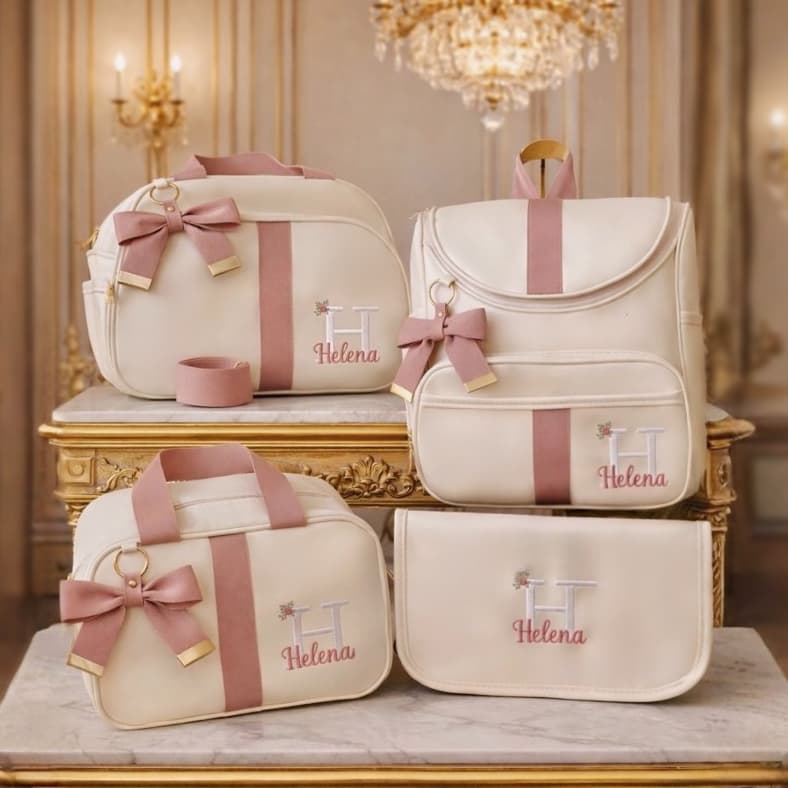 Kit Bolsas Maternidade 4 Peças Luxo, Completo Personalizado térmico e impermeável, Coleção Realeza