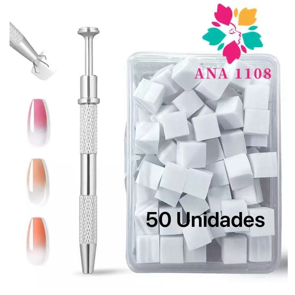 ANA 1108 Kit Esfumado Perfeito Unhas Aplicador em Metal+50 Mini Esponjas Descartável Nail Art Unhas em Gel