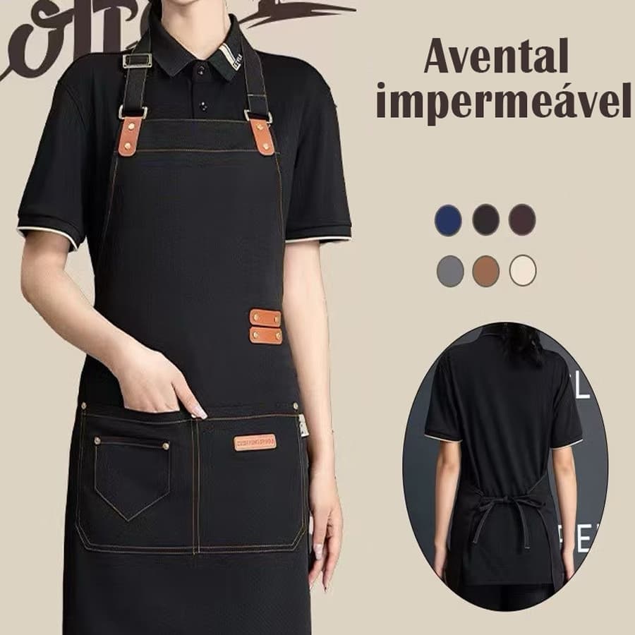 Avental Impermeável Ajustável em Lona Canvas Cozinha Restaurante Churrasco Unissex
