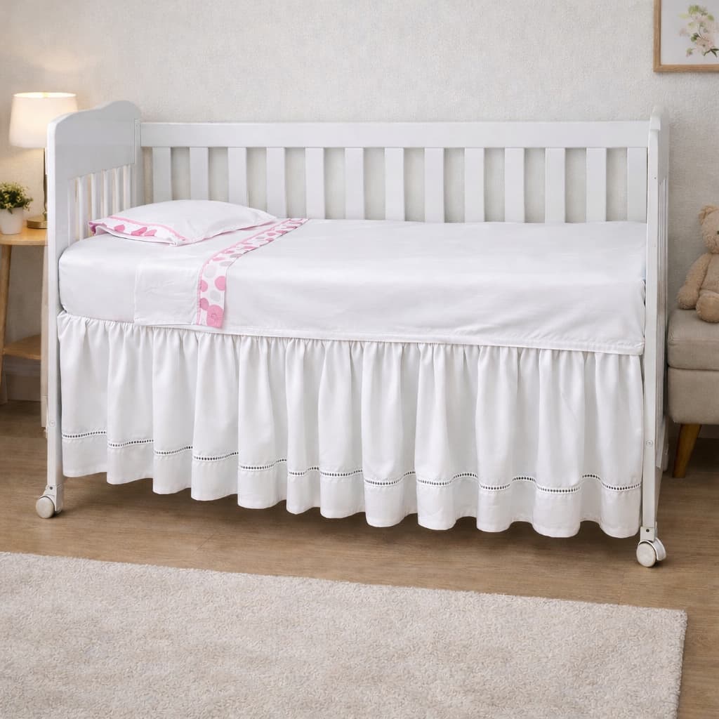 Saia para berço americano 1,30m p/ 2 lados com ponto palito tecido poliéster