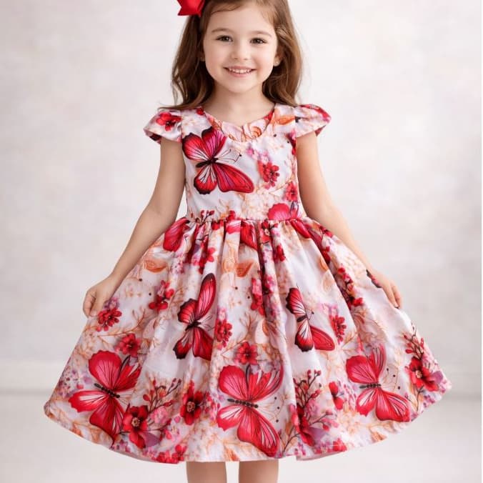 Vestido Infantil Menina Trapézio Rodado Bailarina Pintadinha Sky Stitch ANGEL Florais Desenho Verão