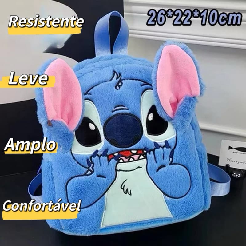 Mochila de Pelúcia Fofa Stitch Angel Bolsa Infantil Mochila Escolar Fofa com Orelha 3D Presente Infantil Bolsa de Ombro