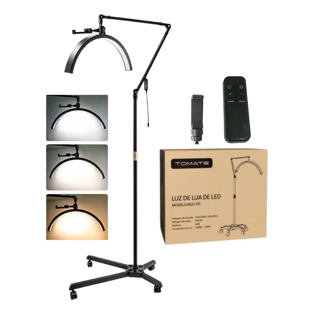 Ring Light Luminária Meia Lua Lashes Estética Maca Arco Ajustável Tomate MLG-121