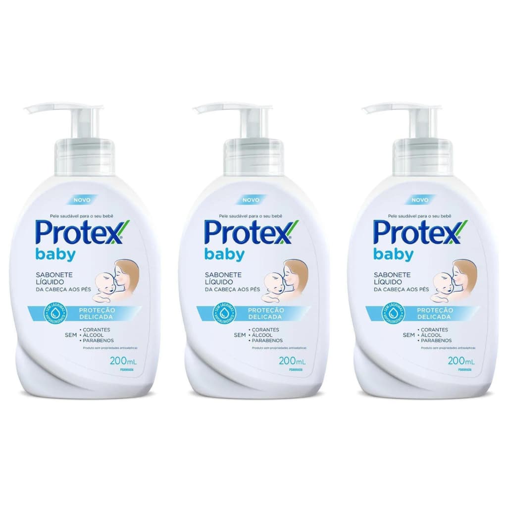Kit 03un Sabonete Líquido Protex Baby Proteção Delicada 200ml