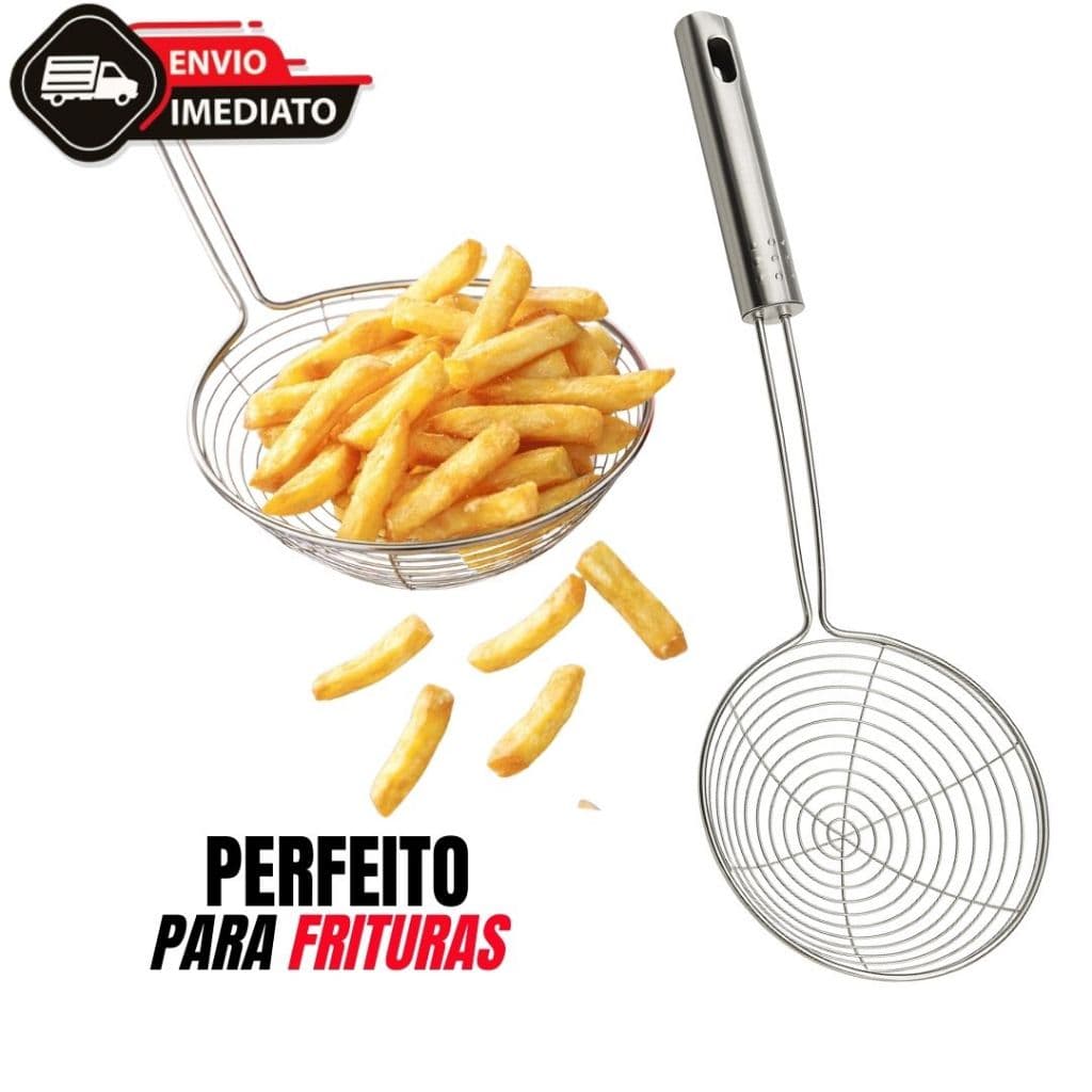 Escumadeira de Fritura Inox Aramada | Utensílio de Cozinha para Pastel, Salgados e Óleo Quente