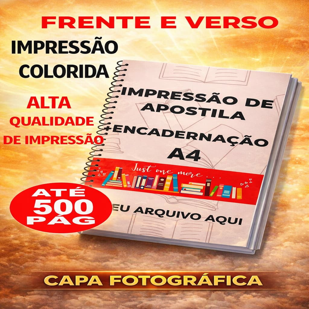 Impressão Apostila de 20 até 400 páginas 75gr A4  Colorida com Encadernação