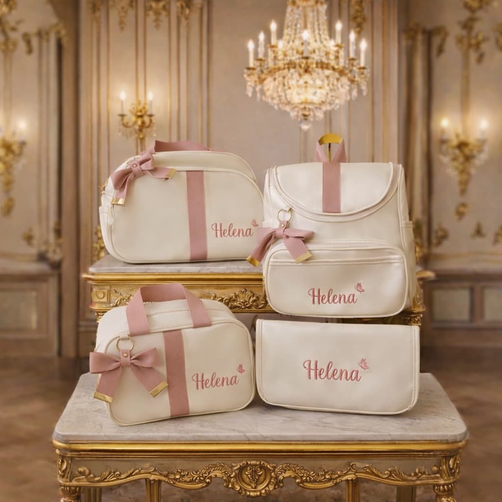 Kit Bolsas Maternidade 4 Peças Luxo, Completo Personalizado térmico e impermeável, Coleção Realeza