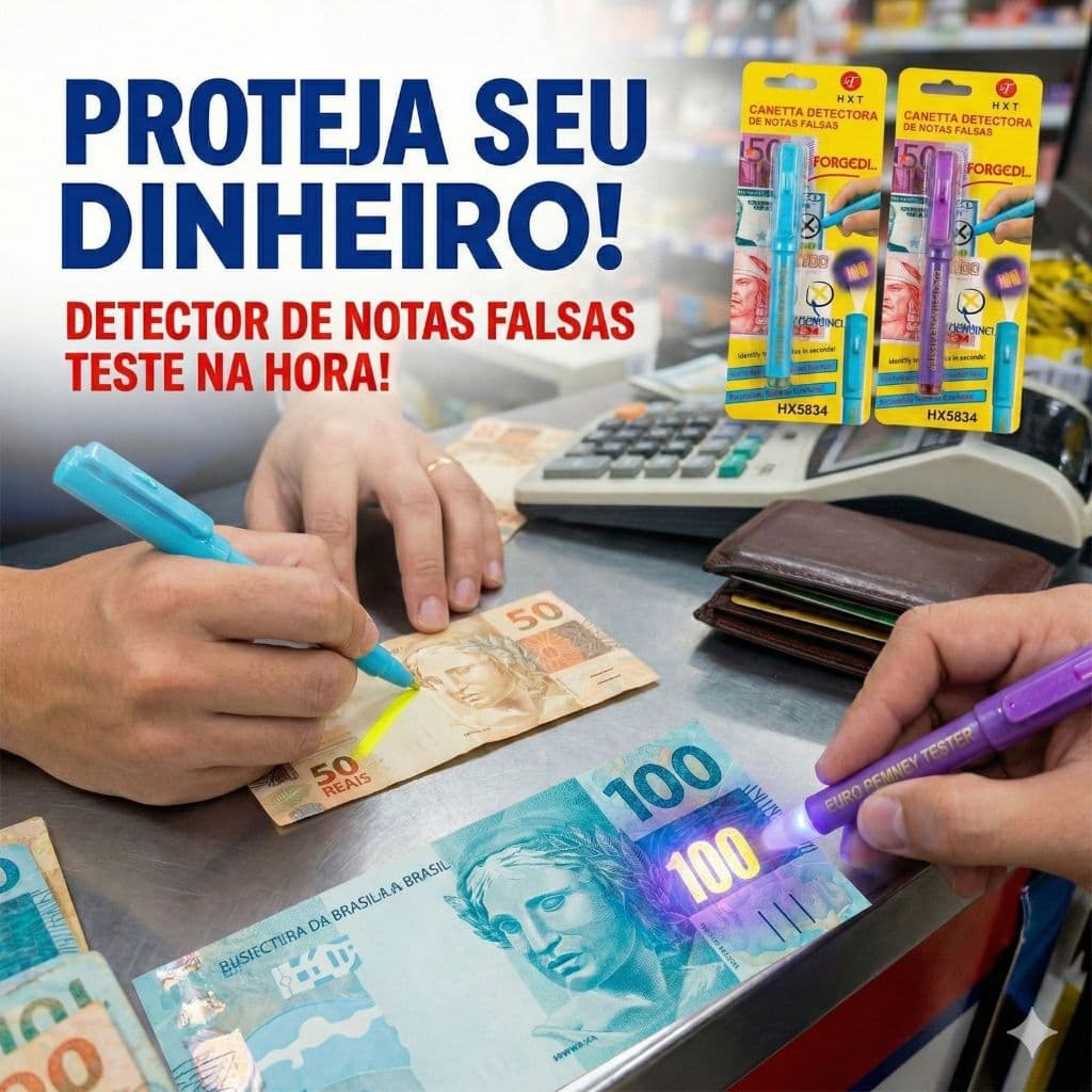 Caneta Identificadora de Dinheiro Falso com Luz UV - Portátil e Fácil de Usar