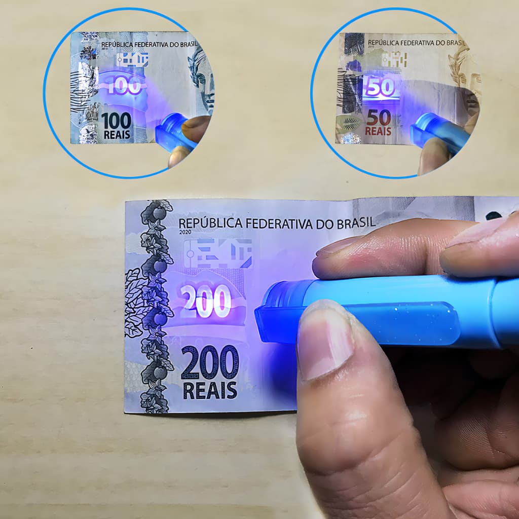 Caneta Marcadora de Dinheiro com Luz Negra UV – Testador de Cédulas Falsas