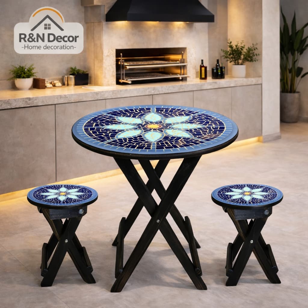 Jogo Mesa com 2 Bancos Madeira Dobrável Reforçado Varanda Churrasqueira