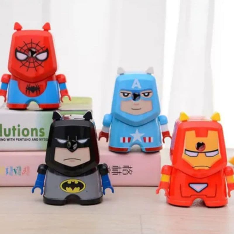 Apontador Escolar Lápis Robôs Heróis Manivela Manual