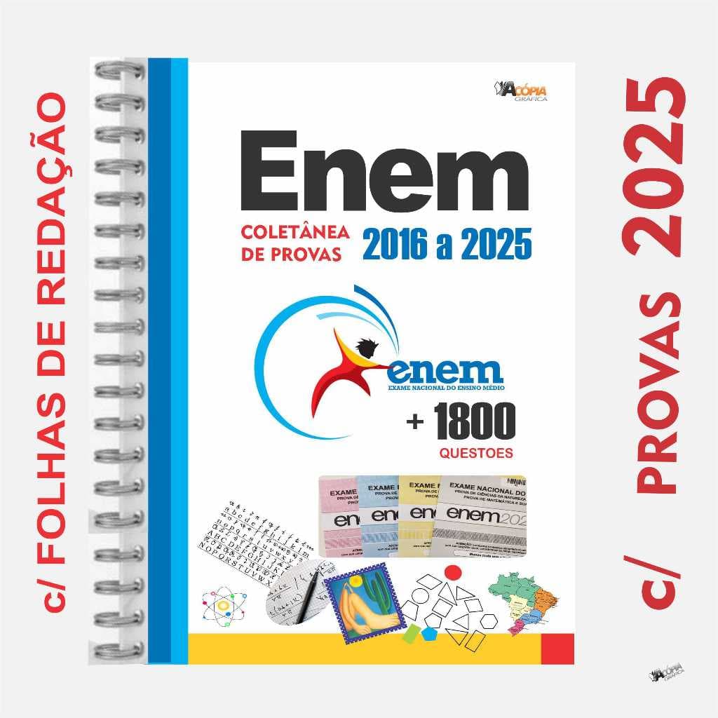 Apostila ENEM 2025  10 ANOS de Provas + Gabaritos + Fls de Redação (Provas de 2016 a 2025)