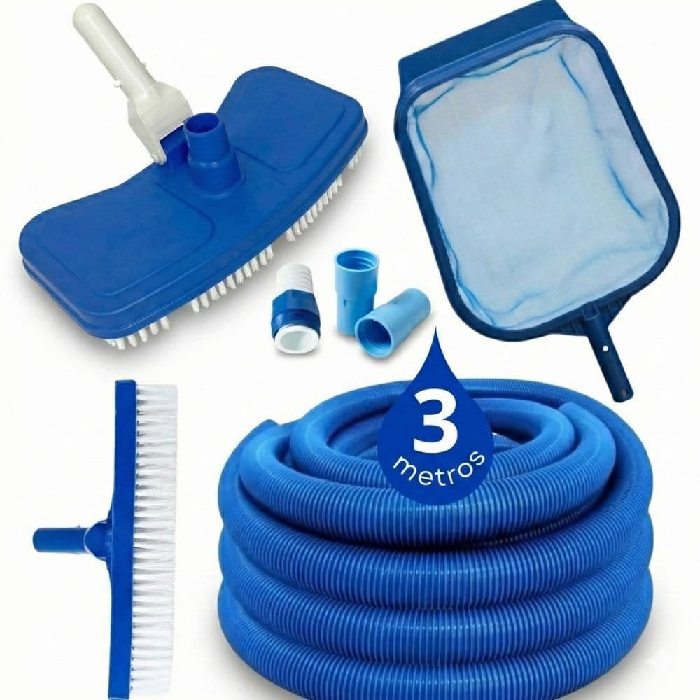 Kit Limpeza Piscina Aspirador + Peneira + Escova + Mangueira Flutuante + Adaptador + Ponteiras