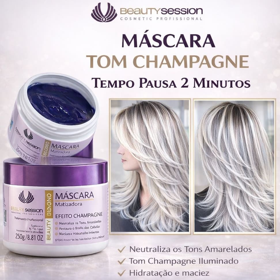 Máscara Matizadora Champagne Profissional 250 gr - Beauty Blond - Beauty Session Cosmetic Professional