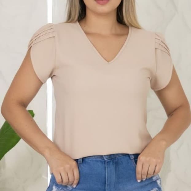 Blusa Feminina Gola V crepinho estilosa elegante dia a dia social tendencia evangelica Casual