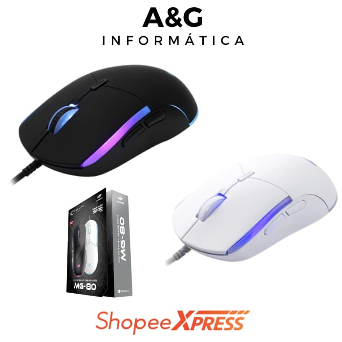 Mouse Gamer Branco ou Preto USB DPI 3200 MG-80 C3Tech