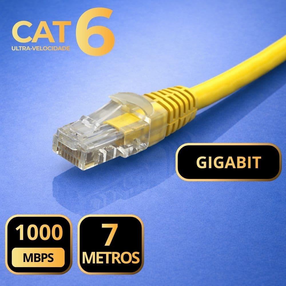 Cabo de Rede CAT6 7 Metros Amarelo Gigabit ALTA VELOCIDADE