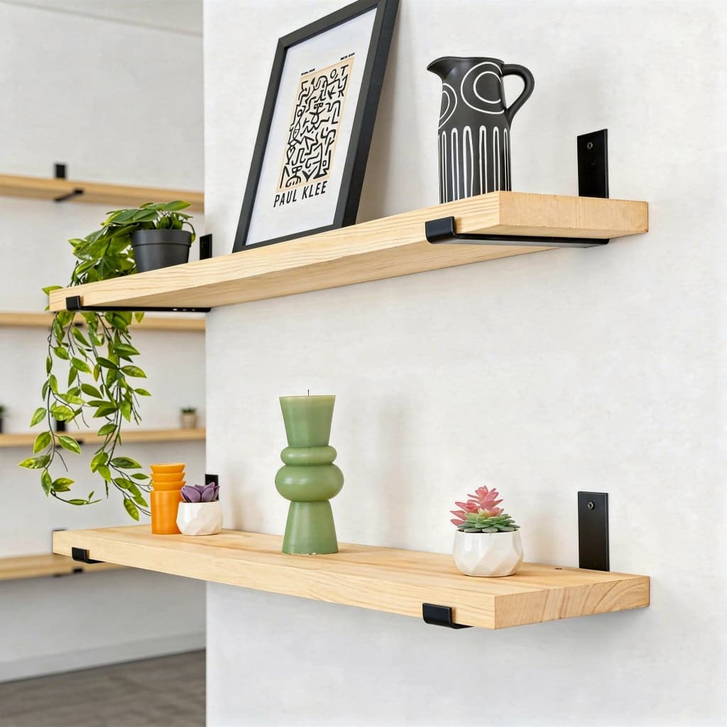 2 Prateleiras de Madeira de 40cm a 1,00M Prateleira Industrial Suspensa + Mão Francesas