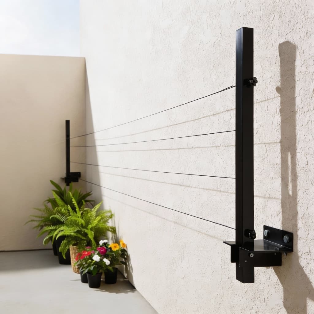 Varal Retrátil de Parede Dobrável + Corda de 20 Metros e Kit de Instalação Varal de Roupa Preto